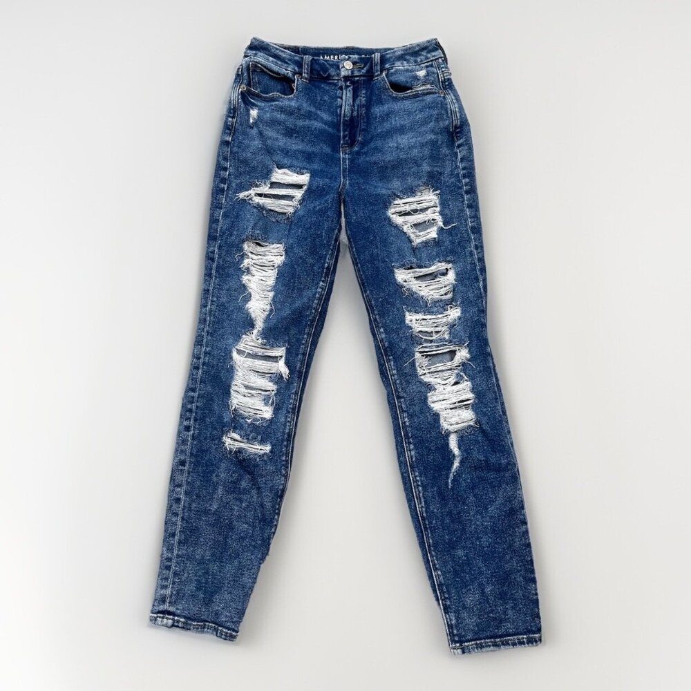 American Eagle Jeans Womens 4 Blue Medium Acid Wash Distressed Mom Jean